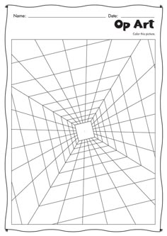 the inside of an op art coloring page with lines and squares in black and white