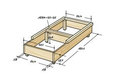 a wooden box with measurements for the bottom and side drawers on it, showing how to build