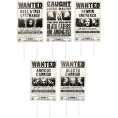 PRICES MAY VARY. Officially licensed Harry Potter decorations, look for trademark on label and packaging to help assure you've received authentic safety-tested item Set of 5 heavy duty corrugated plastic (coroplast) signs showing Harry Potter Wanted posters Signs measure 11" x 17" Includes ten (10) stakes - two per sign - each stake is 12" long Fun, family-friendly yard decorations Harry Potter Wanted Poster Template, Free Harry Potter Signs, Harry Potter Wanted Poster, Harry Potter Sign Post, Harry Potter Rules Wall, Ollivanders Wand Shop Sign Printable, Harry Potter Decorations, Wanted Poster, Harry Potter Decor