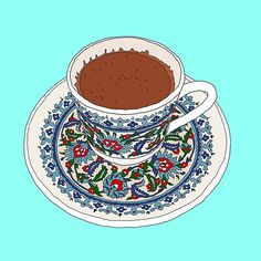 a drawing of a cup of coffee on a saucer