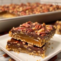 two pieces of pecan bar on a plate