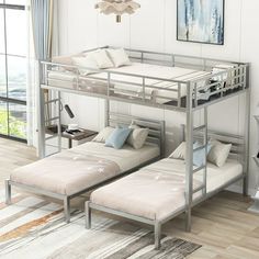 a metal bunk bed with two mattresses under it and a price tag for $ 35 per week