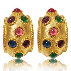 PRICES MAY VARY. Our gold chunky earrings feature a unique half-open design that adds a touch of sophistication to any outfit. Crafted with precision, these earrings exude elegance with their chunky hoop silhouette adorned with vibrant colored resin inlays in red, green, blue, and purple, creating a stunning visual contrast. These multicolor earrings measure 0.75*1.1 inches, striking a perfect balance between size and elegance. Despite their chunky appearance, they are lightweight at just 0.32 o Gold Jewelry Brands, Earring Stacks, Chunky Gold Earrings, Amazon Jewelry, Multicolor Earrings, Chunky Hoop Earrings, Chunky Earrings, Earrings Colorful, Gem Earrings