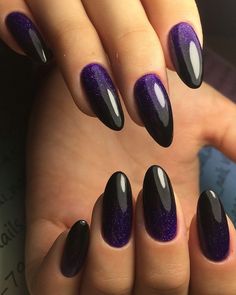 Black And Purple Nails, Dark Purple Nails, Purple Ombre Nails, Witchy Nails, Goth Nails, Purple Nail, Black Nail, Dark Nails, Black And Purple