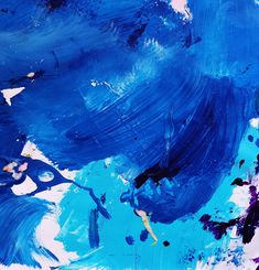 an abstract painting with blue and purple colors on the canvas, it looks like acrylic paint