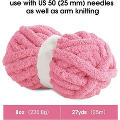 two balls of pink yarn are shown with the size and weight guide for each ball