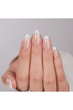 French Tip Press On Nails - BTArtbox White Almond Medium Reusable Stick On Nails in 15 Sizes - 30 Soft Gel Fake Nail Kit, Classic Press On Nails Almond, French Tip Press On Nails, White French Tip, Nails Almond, Spring Nail, Soft Gel, Stick On Nails, Nail Sizes, Nail Glue