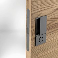 an electronic door lock on a wooden door