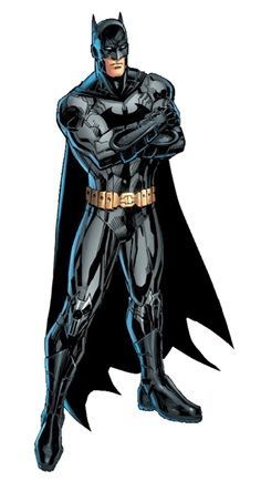 a drawing of batman standing with his hands on his hips and wearing a black suit