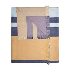 a yellow and blue blanket with fringes on it's edges, folded in two different colors