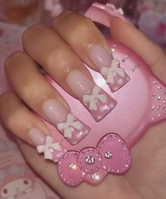 Dolly Nails, Mcbling Nails, Cute Acrylic Nail Designs, Pink Y2k, Long Acrylic