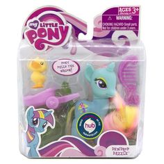 the little pony toy is in its package with other toys on it's side