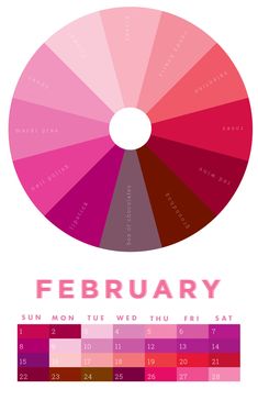 a color wheel with the words, february and month in different colors for each section