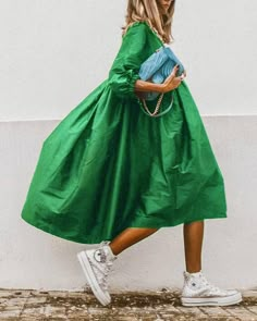 Plain Midi Dress, Three Quarter Sleeve Dresses, Mode Casual, Green Midi Dress, Mode Inspo, Midi Dress With Sleeves, Plus Dresses, Looks Style, Mode Inspiration