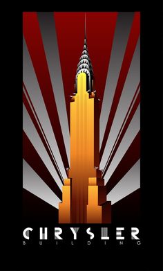 an advertisement for chrysler with the empire building in red and yellow, as well as words don't copy