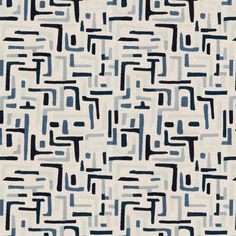 an abstract blue and white pattern with black lines on the bottom half of the image