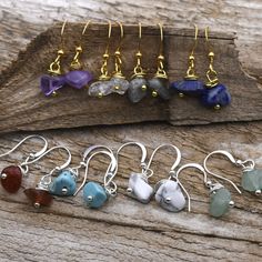 Gemstone Chip Earrings | Healing Stone Earrings | Dainty Crystal Earrings | Minimalist Drop Earrings | Raw Crystal Jewelry | Chip Beaded Great gift to give or keep for yourself Good vibes - healing energy dangle style wire earrings each piece is handmade and with love and positive energy! Choose the gemstone for your special healing properties. Some crystals help with wealth and success, while others are suited for love, relationships, peacefulness, and protection. Choose from Silver Plate or Gold Plate, wire earrings. Stone sizes vary between roughly 4-9mm. Choose from 18 different gemstones, each unique in their healing-energy ability.  Each piece is carefully cut sanded and polished to look delicate and feel smooth.  No two earrings will ever be alike, and which adds to their charm and