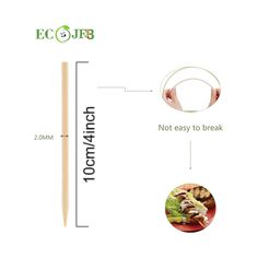 chopsticks with different types of food on them and the measurements for each item