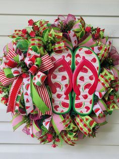 a wreath with flip flops on it