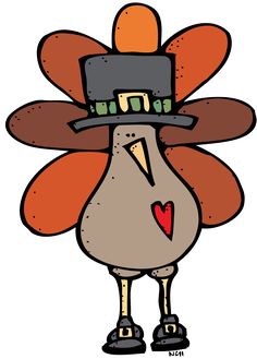 a cartoon turkey wearing a hat and standing