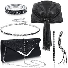 PRICES MAY VARY. Rhinestone Jewelry Sets: package includes 1 pcs rhinestone necklace, 1 pcs rhinestone purses for women, 1 pcs rhinestone bracelet, 1 pair of crystal dangle earrings, 1 pcs of formal shawl for evening dresses, totally 5 pcs; Which can satisfy your decorative needs at weddings, parties, evening nights Metallic Evening Shawl Black Jewelry Set: the rhinestone necklace, black clutch purses, evening bracelets, rhinestone earrings are embellished with glitter rhinestones, the shawl con Earrings For Black Dress, Jewelry For Black Dress, Shawls And Wraps Formal, Formal Clutch Purse, Women Evening Dresses, Formal Shawl, Black Formal Gown, Rhinestone Purse, Formal Clutch