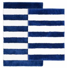 two blue and white rugs with horizontal stripes