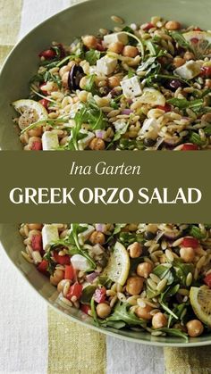 Ina Garten Greek Orzo Salad Orzo Olive Salad, Orzo Salad With Chickpeas, Orzo And Arugula, Best Greek Side Dishes, Orzo Salad Ina Garten, Ina Garten Greek Orzo Salad, Feta Olive Salad, Arugula Orzo Salad, Greek Orzo Salad Recipes