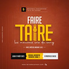 an advertisement for a football game with the words faire tare in yellow and black