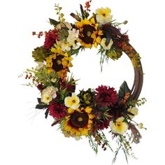 a wreath with flowers and leaves on it