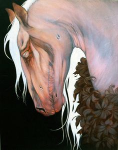 a painting of a horse with long white hair