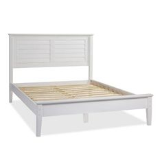 a white bed frame with no headboard and foot board on the bottom side, in front of a white background