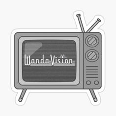 an old tv with the word wandd vision on it sticker in grey and white