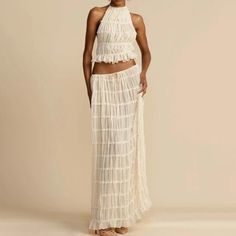 New Have Different Sizes Cream & Black Long Skirt Suits, Backless Halter Top, High Waist Long Skirt, Skirt Coverup, Long Skirt Outfits, Maxi Rok, Rock Outfit, Tiered Maxi Skirt, Cottagecore Dress