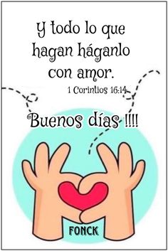 two hands holding a heart with spanish words above it, and the caption below