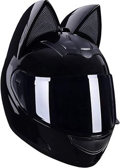 a black helmet with a cat's ears on it is shown in front of a white background