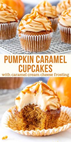 pumpkin caramel cupcakes with caramel cream cheese frosting