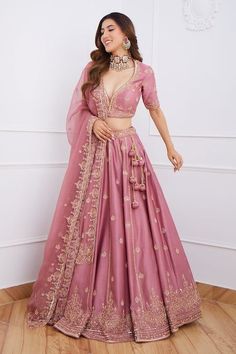 Buy Pink Chanderi And Organza Lining Satin Embroidery Sequin Lehenga Set For Women by Jigar Mali Online at Aza Fashions. Elegant Pink Lehenga With Gota Work, Latest Sarees For Wedding Function, Lahanga Design Latest Simple, Pastel Colour Lehenga, Lengha Designs Latest, Mayun Decor, Lehenga From Saree, Lahanga Design Latest, Stylish Blouse Design Latest