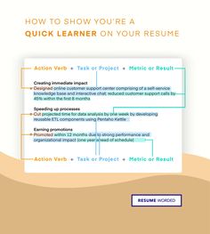 a resume with the words how to show you're a quick learn on your resume