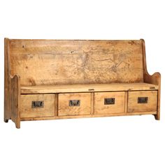 an old wooden bench with four drawers