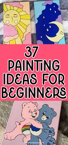 three paintings with the words 37 painting ideas for beginners