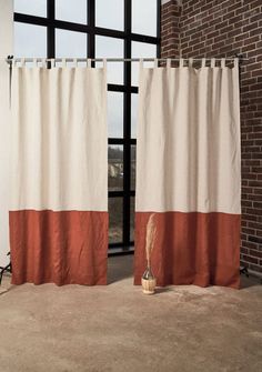 Linen color block curtains set of 2 Curtains Beige, Color Block Curtains, Color Curtains, Linen Curtain Panels, Living Room Door, Linen Drawstring Pants, Elegant Curtains