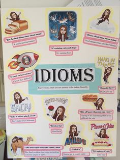 a poster with some pictures on it that says idoms and features images of women