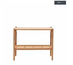 a wooden table with two shelves on it