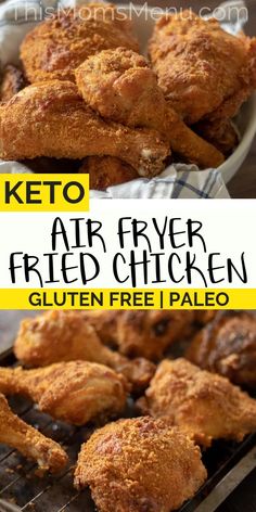 chicken wings on a grill with text overlay that reads keto air fryer fried chicken