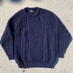 Vintage 70s Hand Loomed Irish Artisan Navy Wool Bubble Chunky Knit Pullover Sweater By Rossan Hand Loomed Crew Neck Unisex Wool; Slightly Itchy If You’re Not Wearing It Layered Listed In Women’s But Is Equally Wearable And Possibly Made Originally For A Man It’s Quite Large Gorgeous High Quality Well Made Artisan Piece Excellent Preowned Condition But Like With All Used Items Could Use A Dry Clean 29” Long 22” Pit To Pit 17” Across Hem 30” Sleeve From Collar Reasonable Offers Welcome Vintage Chunky Sweater, 70s Wool Sweater, Irish Sweaters, 70s Sweater, Irish Sweater, Outfit Pieces, Church Outfit, Fisherman Sweater, Kinds Of Clothes