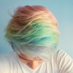 Rainbow Colored Hair, Pastel Rainbow Hair Short, Rainbow Short Hair, Pastel Hair Short, Pastel Rainbow Hair, Rainbow Things, Slick Hair, Colorful Hairstyles