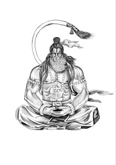 a drawing of a man sitting in the middle of a lotus position with two birds flying above