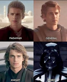 the actors in star wars, from left to right darth vader, padawan, general and general