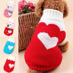 a dog wearing a sweater with hearts on it and the price is $ 2 99