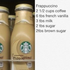 two bottles of starbucks coffee are on display in a grocery store, one is labeled frappuccino